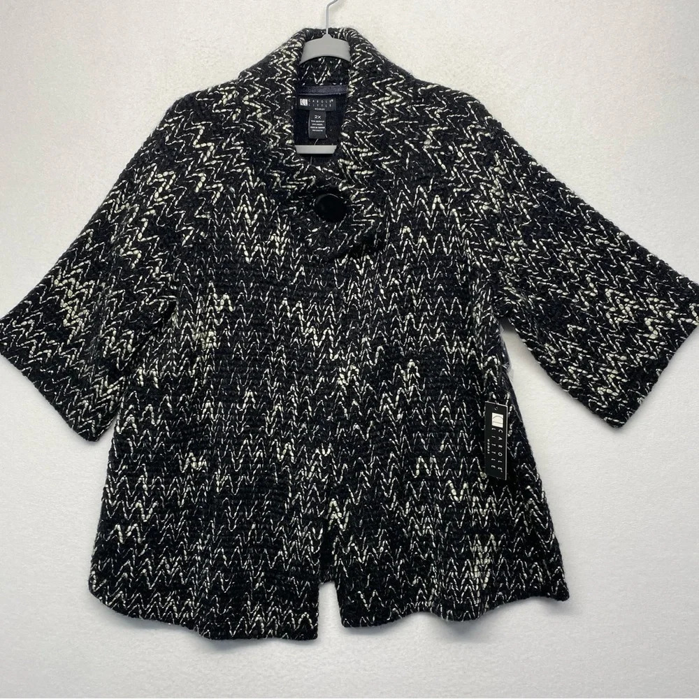 NWT Carole Little Woman Jacket Woven Black Acrylic Wool Blend 2X 3/4 Sleeve‎